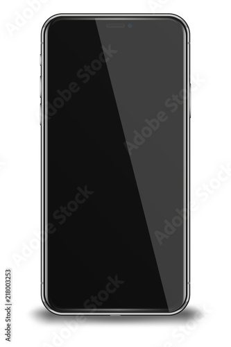 Smart phone with black screen isolated on white background.