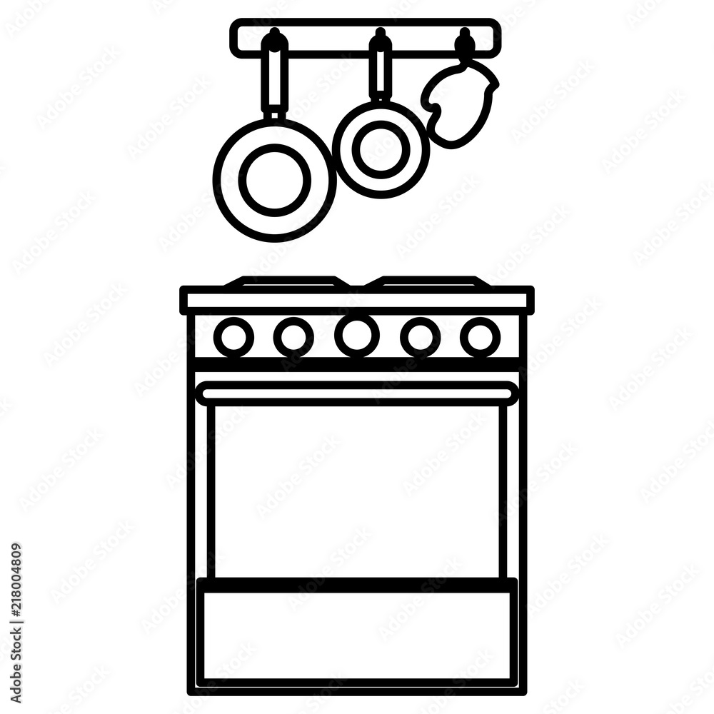 kitchen oven with cutleries hanging kitchen oven with cutleries hanging