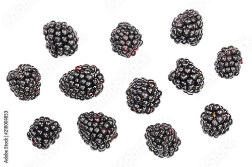 Fresh blackberry isolated on white background. Top view. Flat lay pattern
