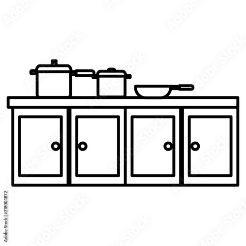 kitchen drawer wooden with set pots