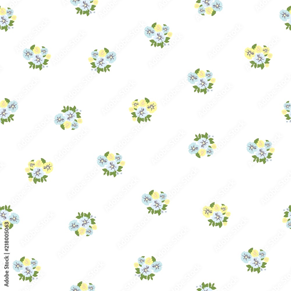 Seamless floral pattern with small-scale flowers on white background. Shabby chic. Country Millefleurs liberty style. light floral texture for for clothes, interior, tiles, print, textiles, packaging.