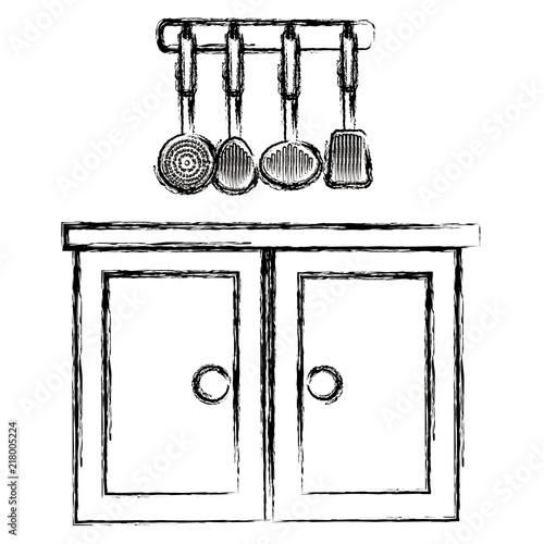 kitchen drawer wooden with utensils hanging