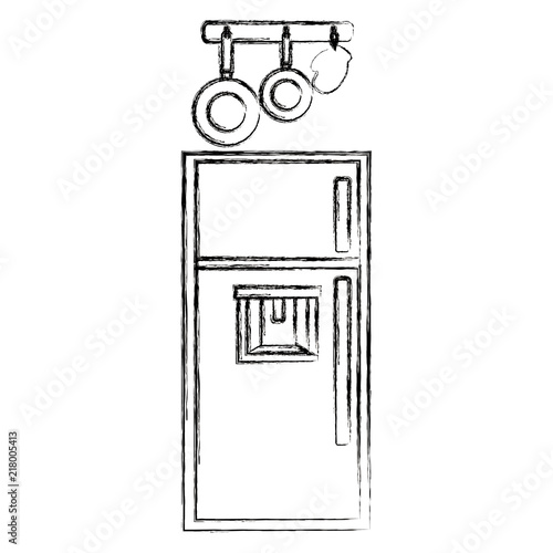 kitchen fridge with utensils hanging