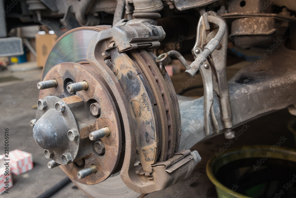 Fototapeta premium Dish brake repairing in the garage