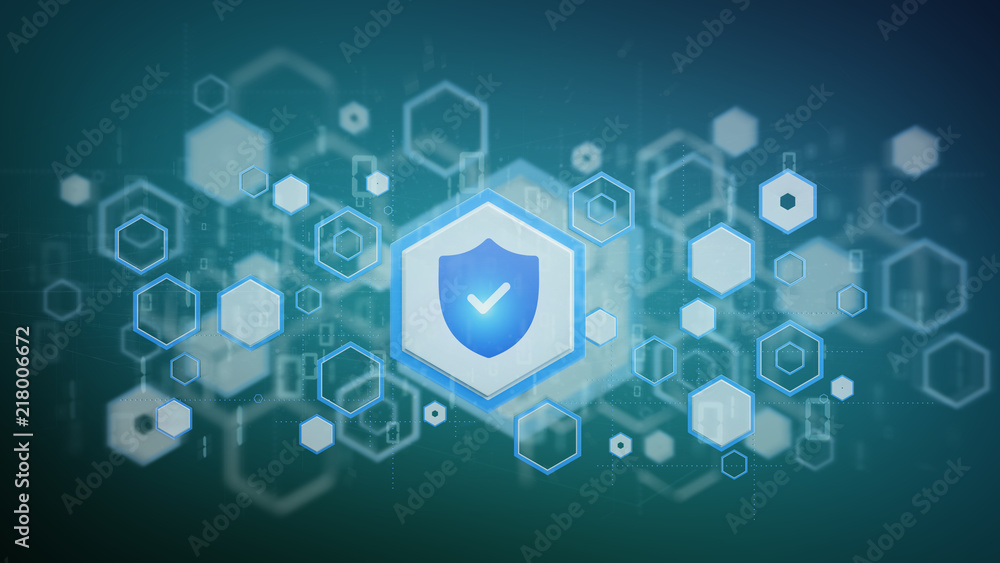 Shield web security concept on a background 3d rendering