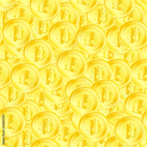 Seamless pattern of litecoin and bitcoin on coin
