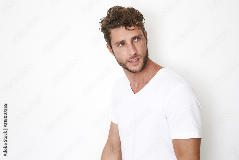 Guy in white t-shirt, looking away Guy in white t-shirt, looking away