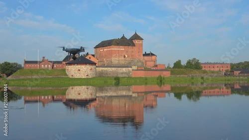 Flying quadrocopter photographs the ancient fortress of the city of Hämeenlinna. Finland photo