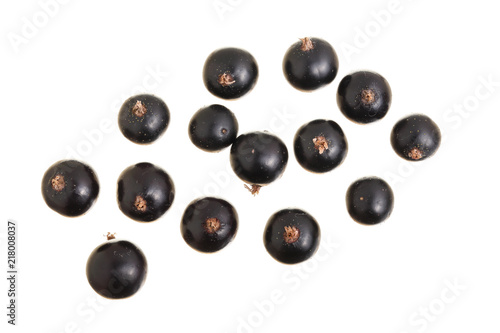 black currant isolated on white background. Top view. Flat lay pattern