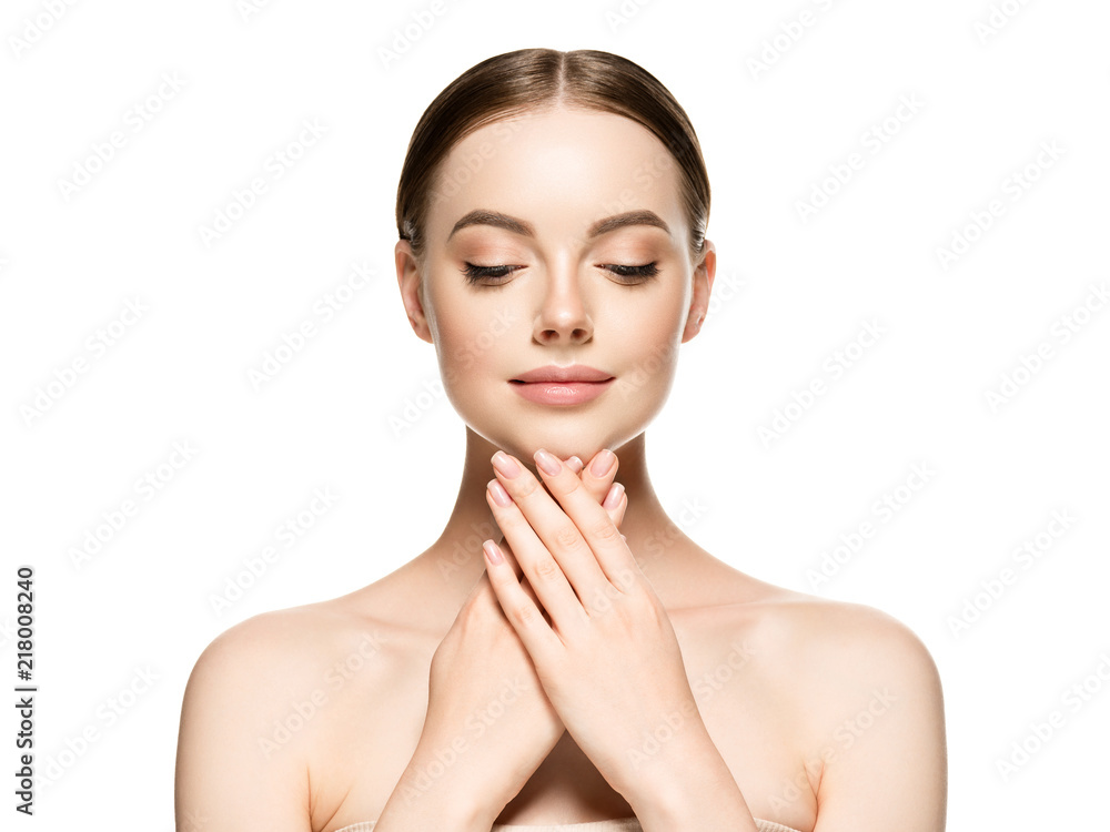 Natural beauty nails and skin healthy and beauty pure woman face isolated on white Natural beauty nails and skin healthy and beauty pure woman face isolated on white