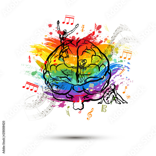 Creative human brain in front view, left hemisphere functions concept isolated on white