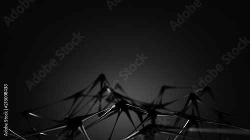 Transparent black molecular grid 3D render