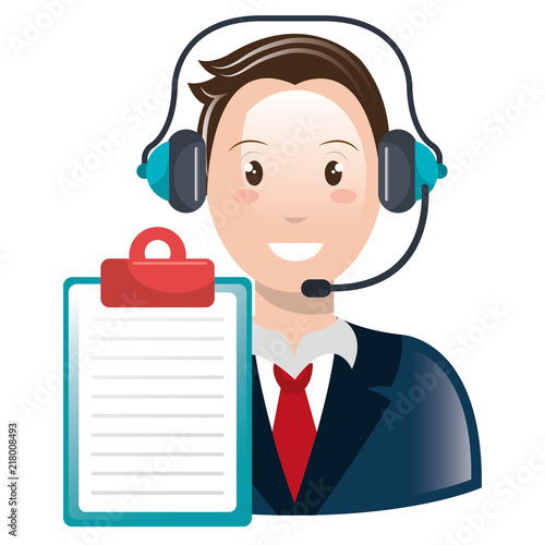 call center agent with headset and checklist