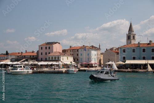 Rovinj, Croatia - July 24, 2018: View into the small harbour of Fazana, Istria, Croatia.