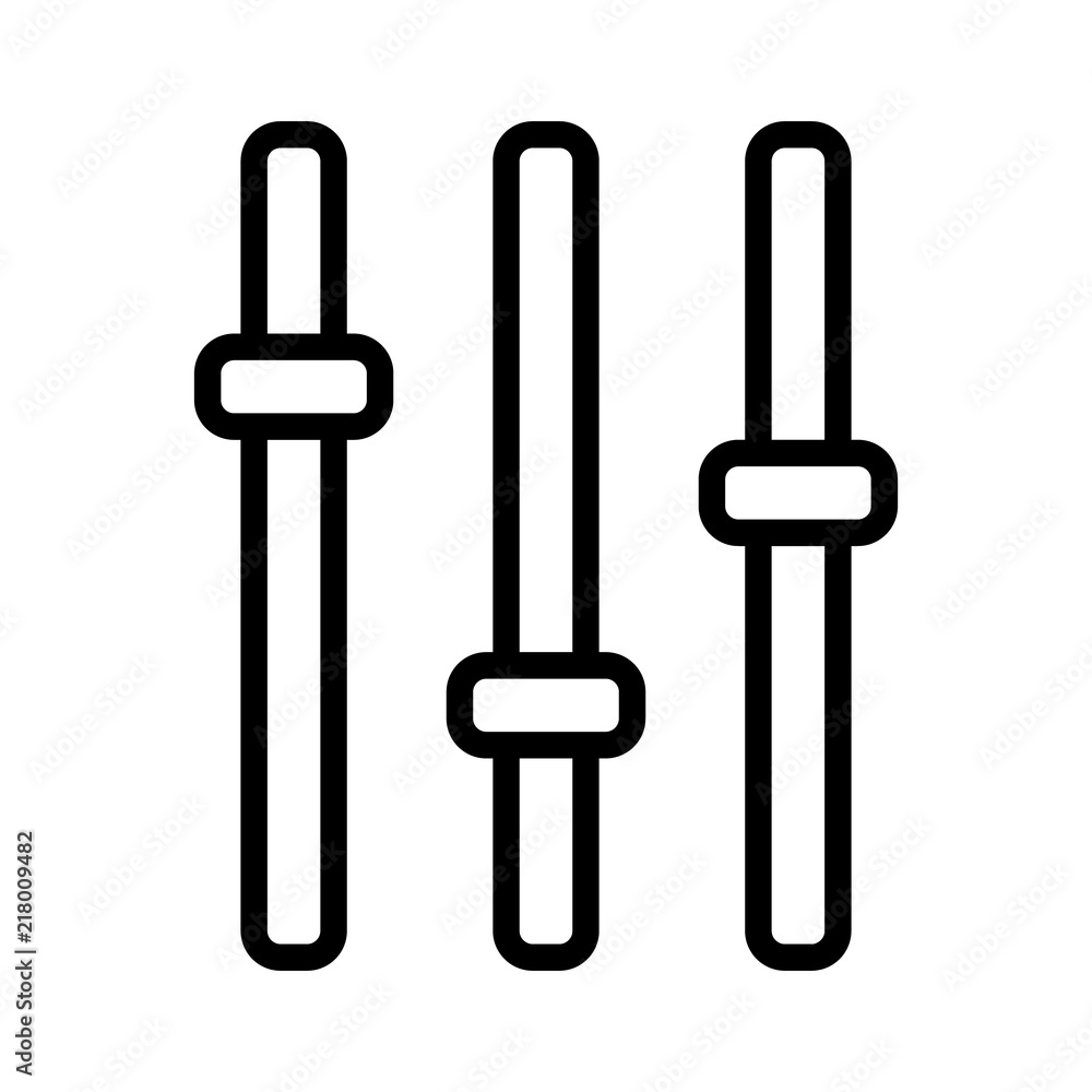Sound equalizer control settings with faders for equalization line art vector icon for music apps and websites Sound equalizer control settings with faders for equalization line art vector icon for music apps and websites