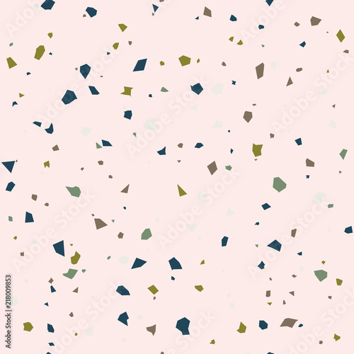 Terrazzo flooring textured surface modern abstract pattern. Vector seamless abstract repeat with chips of marble or granite in soft pastel colors.