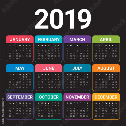 Year 2019 calendar vector design template