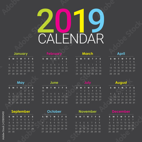 Year 2019 calendar vector design template