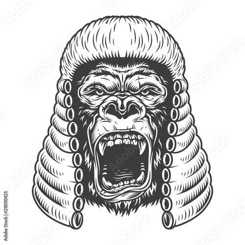 Angry gorilla in monochrome style