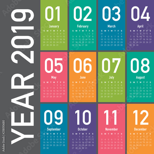 Year 2019 calendar vector design template