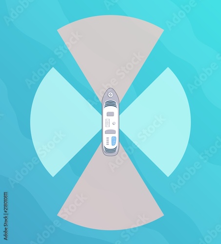 Autonomous ship with radar top view. Self driving boat concept.