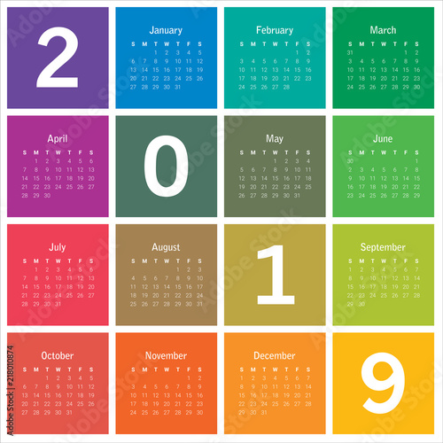 Year 2019 calendar vector design template