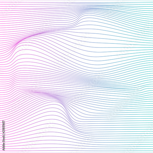 Wave distorted texture of color gradation. Abstract dynamical rippled surface. Vector stripe deformation background.
