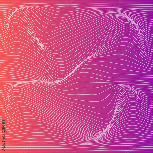 Wave distorted texture of color gradation. Abstract dynamical rippled surface. Vector stripe deformation background.