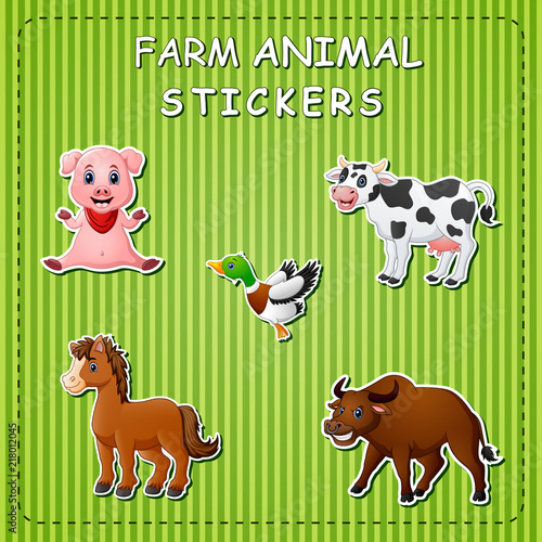 Cute cartoon farm animals on sticker