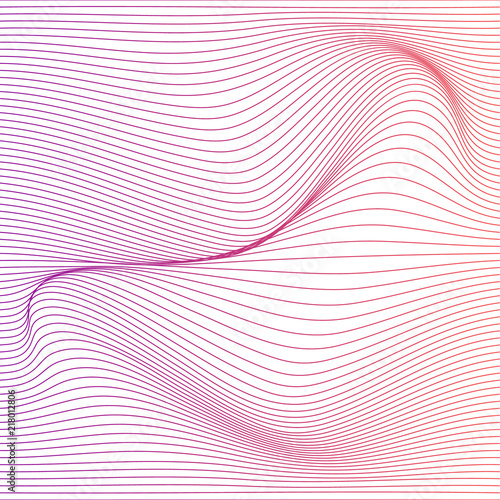 Wave distorted texture of color gradation. Abstract dynamical rippled surface. Vector stripe deformation background.