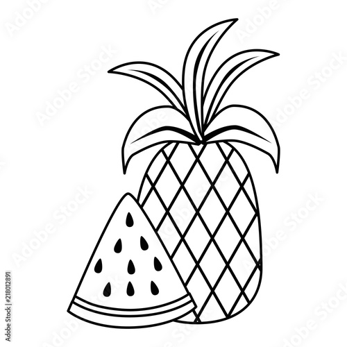 watermelon sliced with pineapple