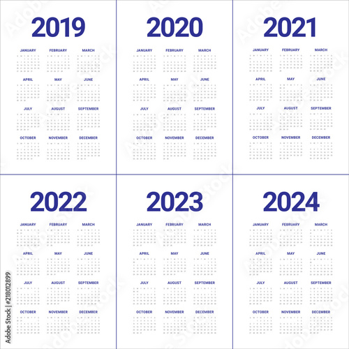 Year 2019 2020 2021 2022 2023 2024 calendar vector design template