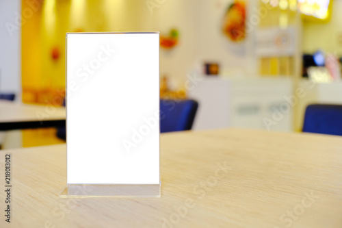 Wallpaper Mural Menu frame standing on wood table in Bar restaurant cafe. space for text marketing promotion. Torontodigital.ca