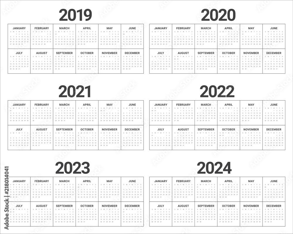 Year 2018 2019 2020 2021 2022 2023 calendar vector Векторный объект Stock Adobe 