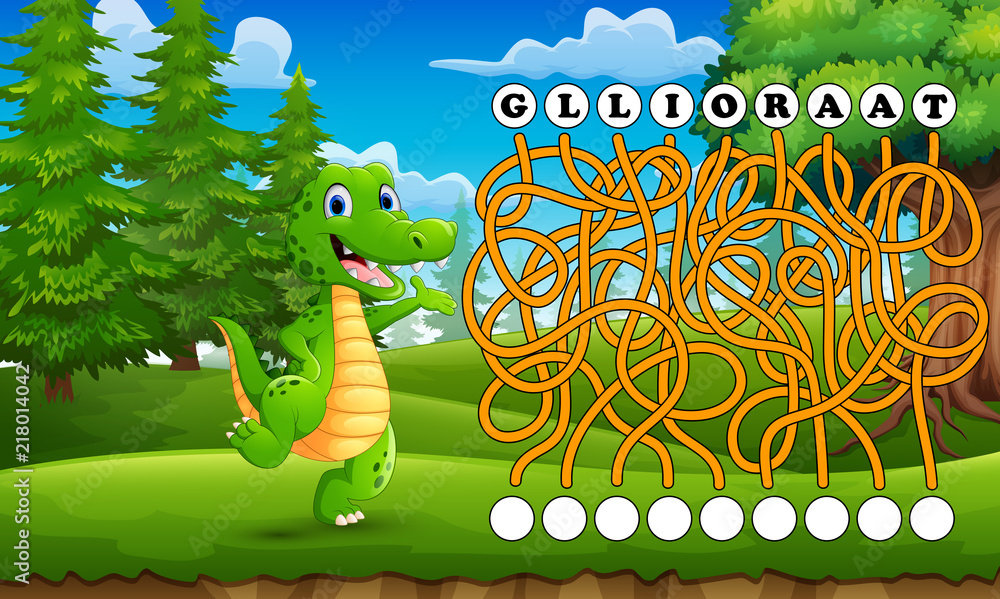 Fototapeta premium Game alligator maze find way to the word