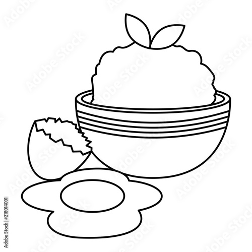 kitchen bowl with mashed potatoes and egg broken