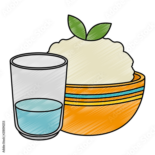 kitchen bowl with mashed potatoes and water glass