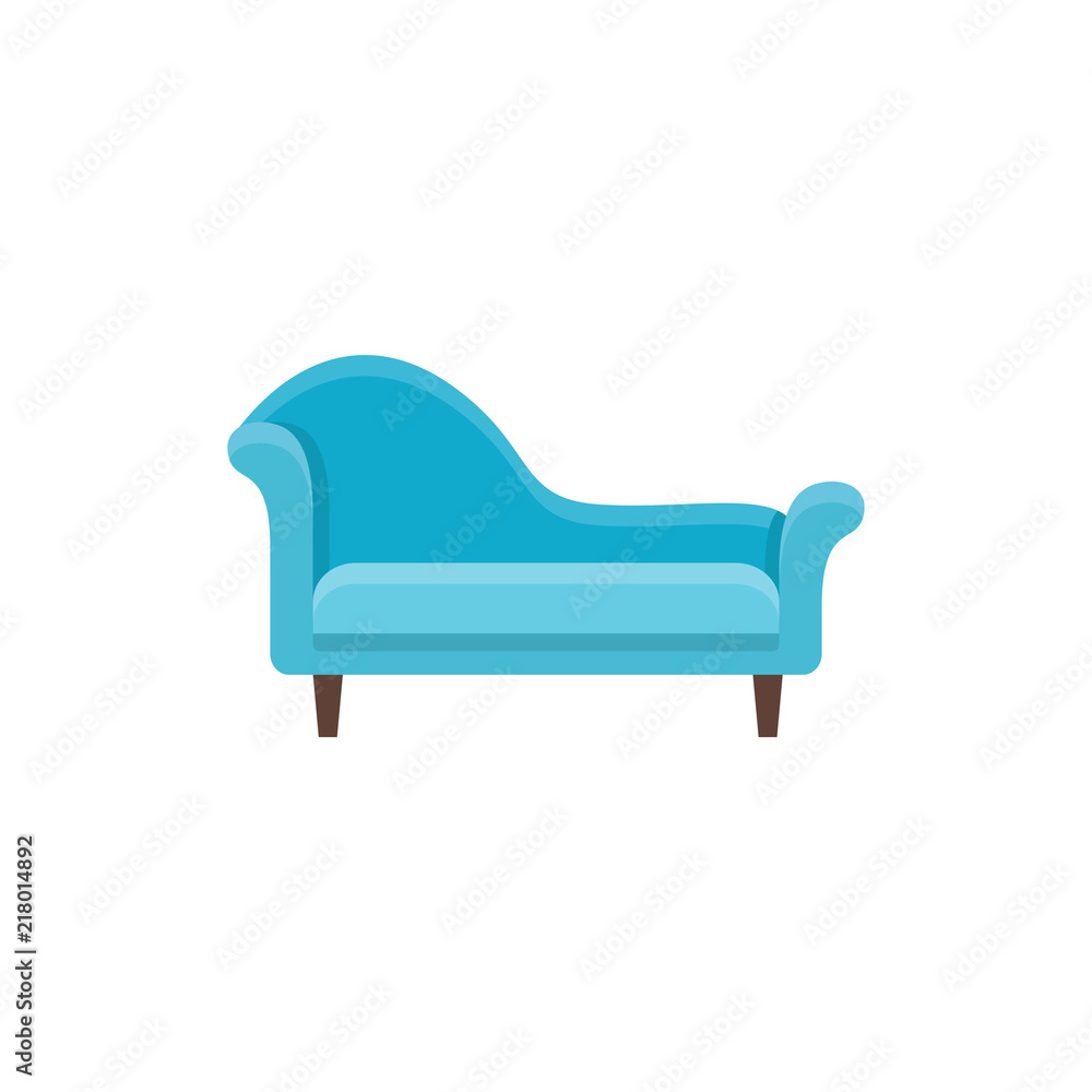 Blue chaise lounge sofa. Vector illustration. Flat icon of settee. Front  view. vector de Stock | Adobe Stock
