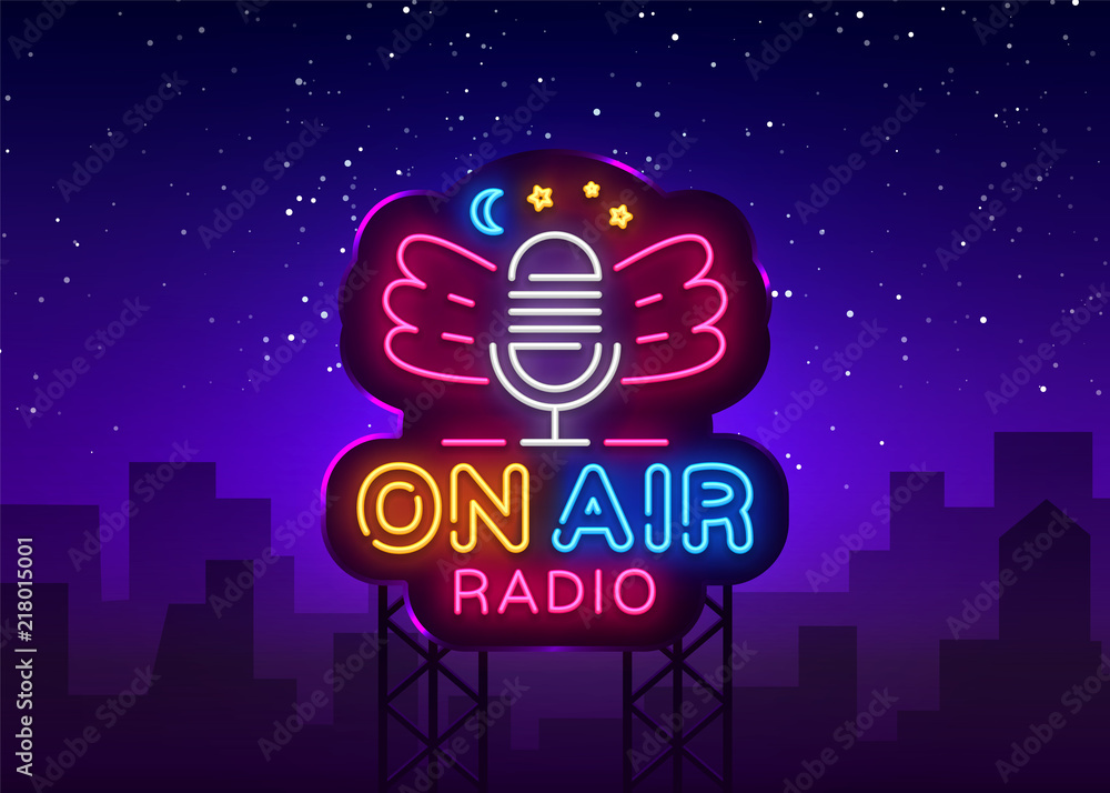 On Air Radio Neon Logo Vector. On Air Radio neon sign, design template,  modern trend design, night neon signboard, night bright advertising, light  banner, light art. Vector illustration Stock Vector