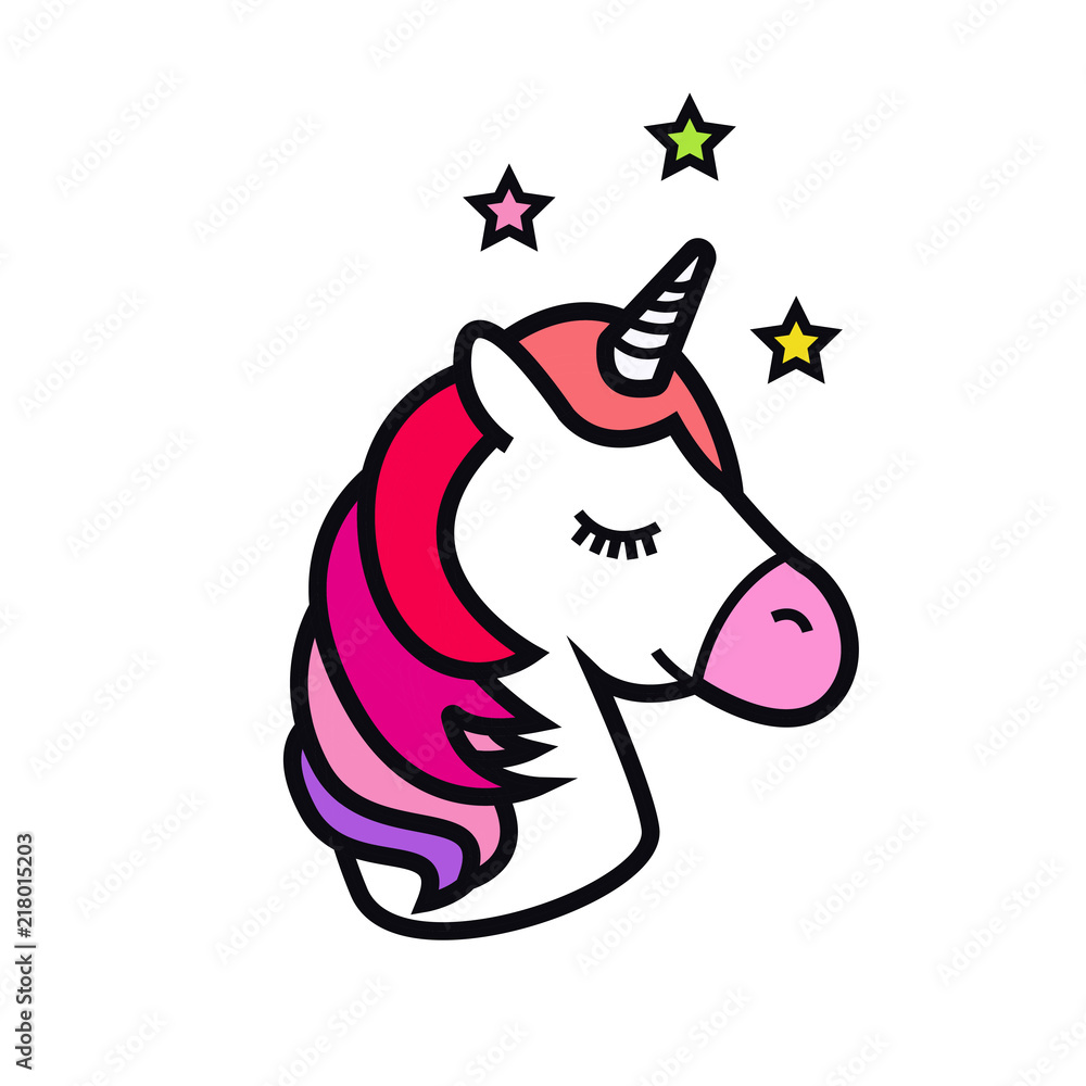 Unicorn icon isolated on white background. Head of the horse with the horn. Magic fantasy animal. Design for children