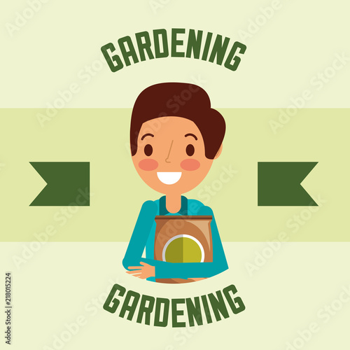 gardener man character fertlizer pack gardening image