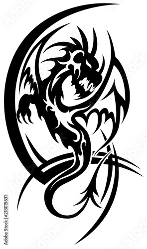 Dragon black tribal tattoo on white background