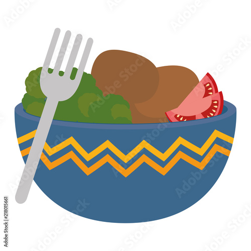 kitchen bowl with lettuce and potatoes vector illustration design