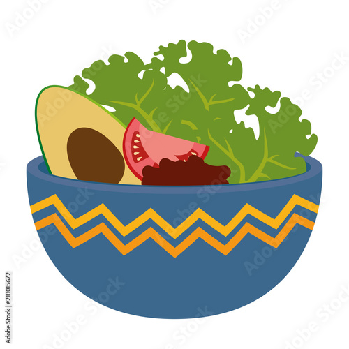 kitchen bowl with lettuce and avocados vector illustration design