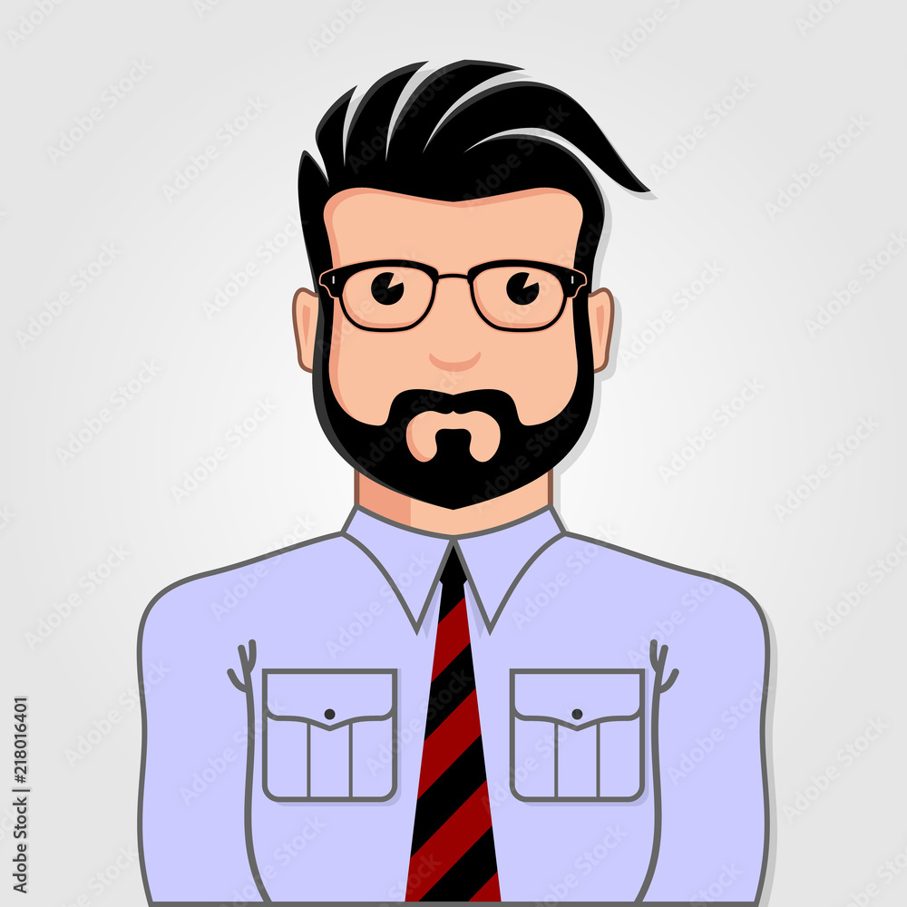 Man Cartoon portrait with glasses. Vector illustration.