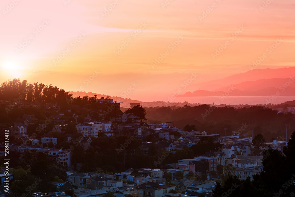 View from Corona Heights Park on east of San Francisco in the dusk