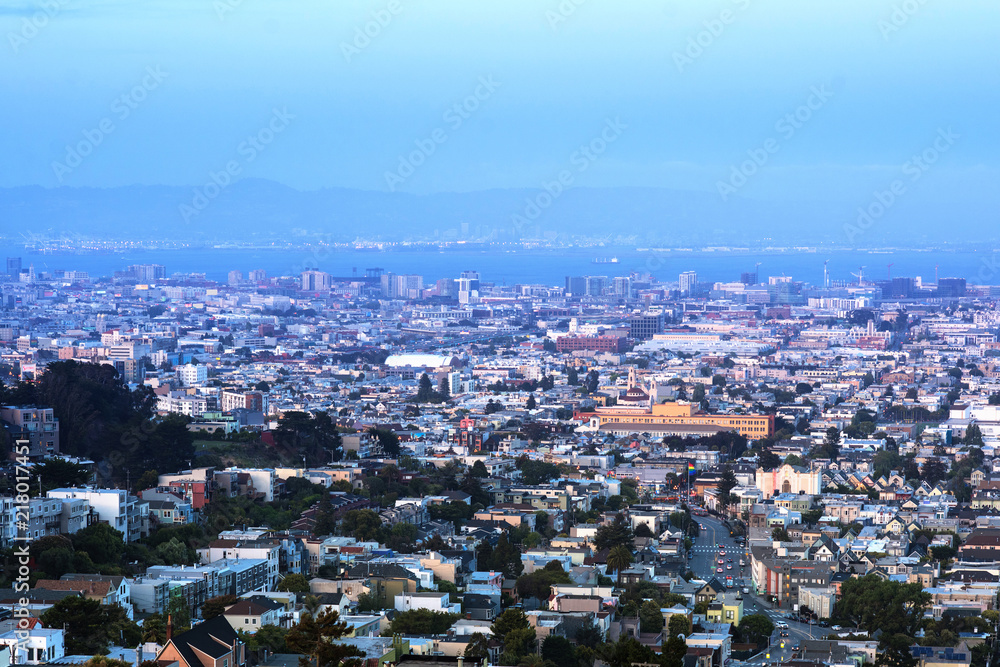 View from Corona Heights Park on east of San Francisco in the dusk
