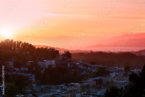 View from Corona Heights Park on east of San Francisco in the dusk © flowertiare