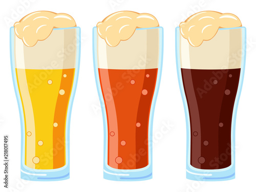 Colorful cartoon different beer type glass
