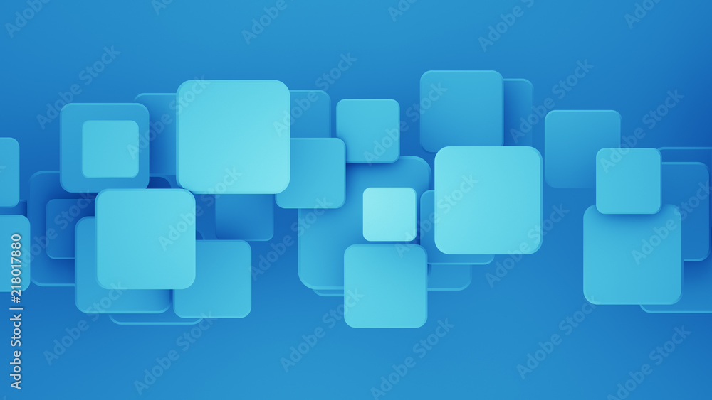 Overlapping blue squares 3D render abstract background